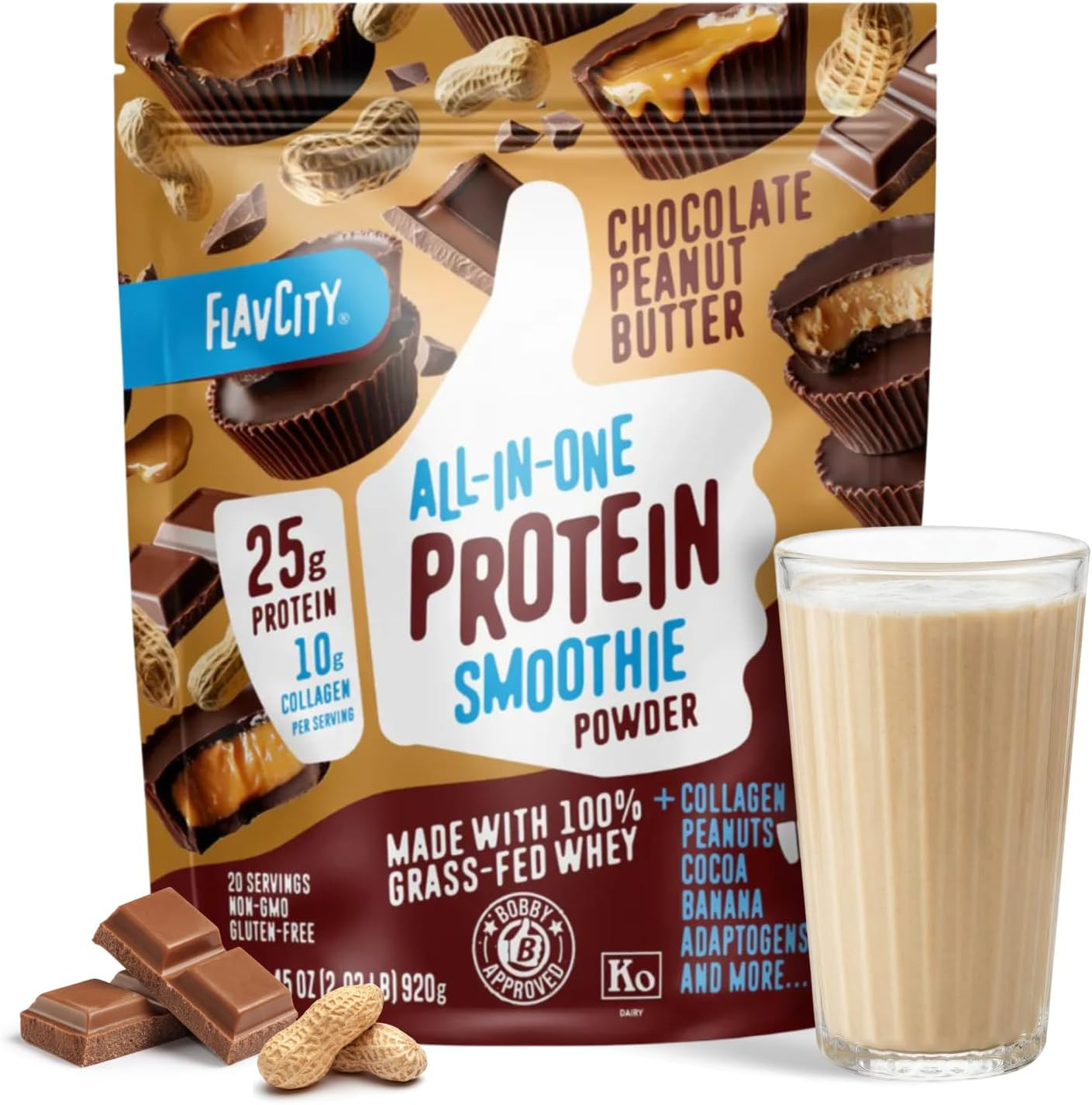 Flavcity Grass Fed Whey Chocolate Protein Powder – Chocolate Peanut Butter – 25G