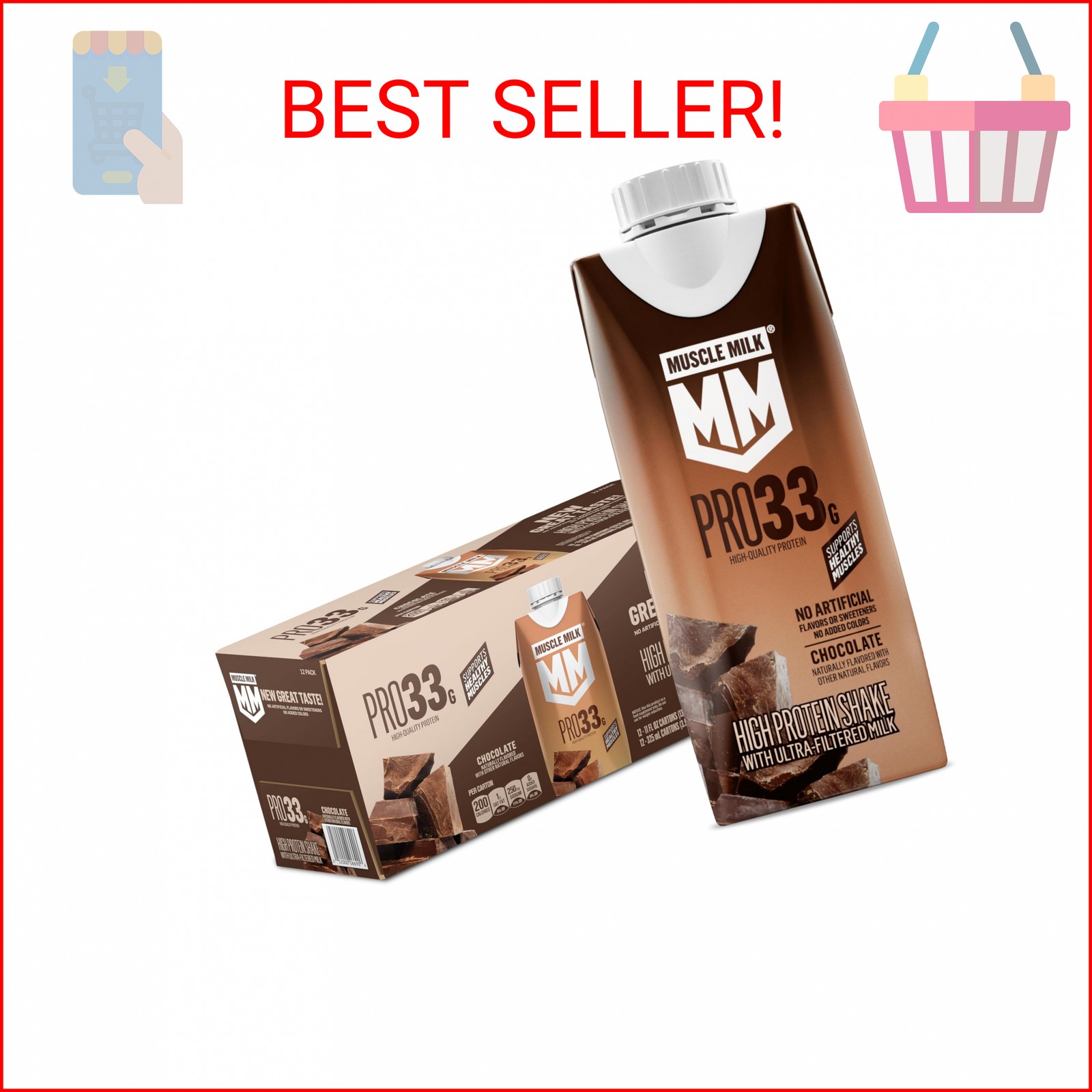 Muscle Milk Pro High Protein Shake, Chocolate, 11 fl oz Cartons, (12 Pack) Ultra
