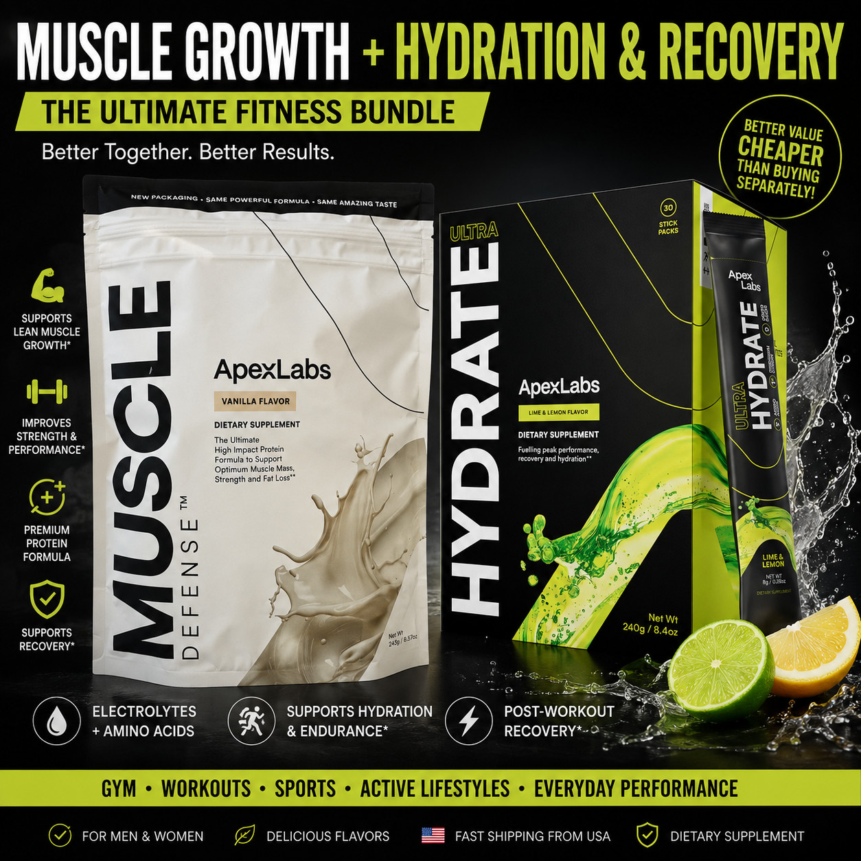 Muscle Defense (Random Flavor) + Ultra Hydrate Recovery Bundle