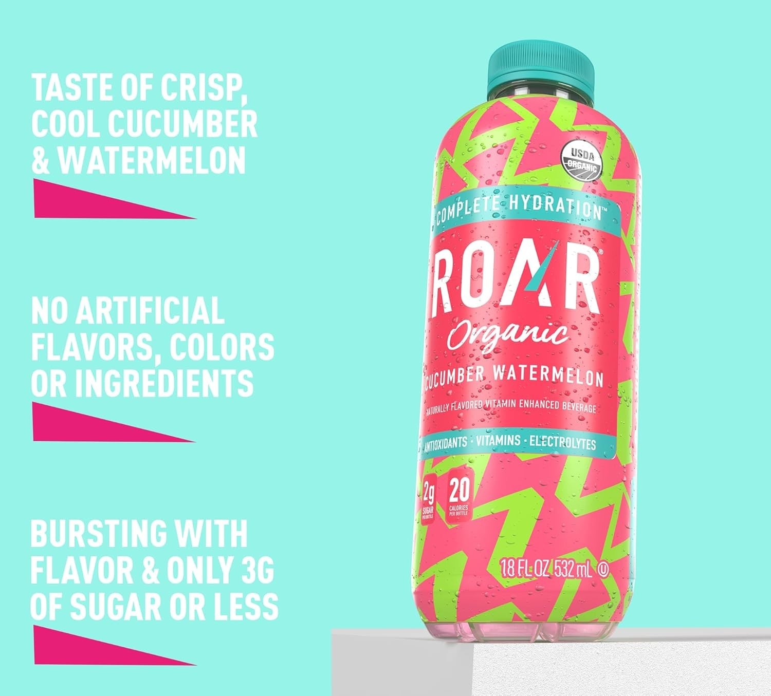 Refreshing Organic Electrolyte Drink – Cucumber Watermelon – 12 x 18 Oz Bottles