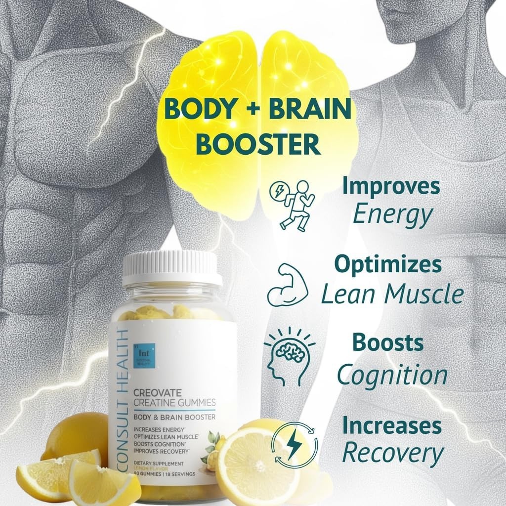 CONSULT HEALTH Creovate Creatine Monohydrate Gummies Lemon 5g 90 Body & Brain