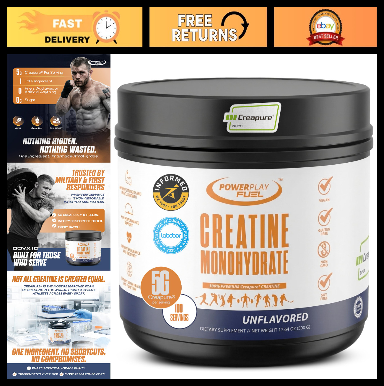 Pure Micronized Creatine Monohydrate Powder – Muscle Strength & Recovery, Unflav