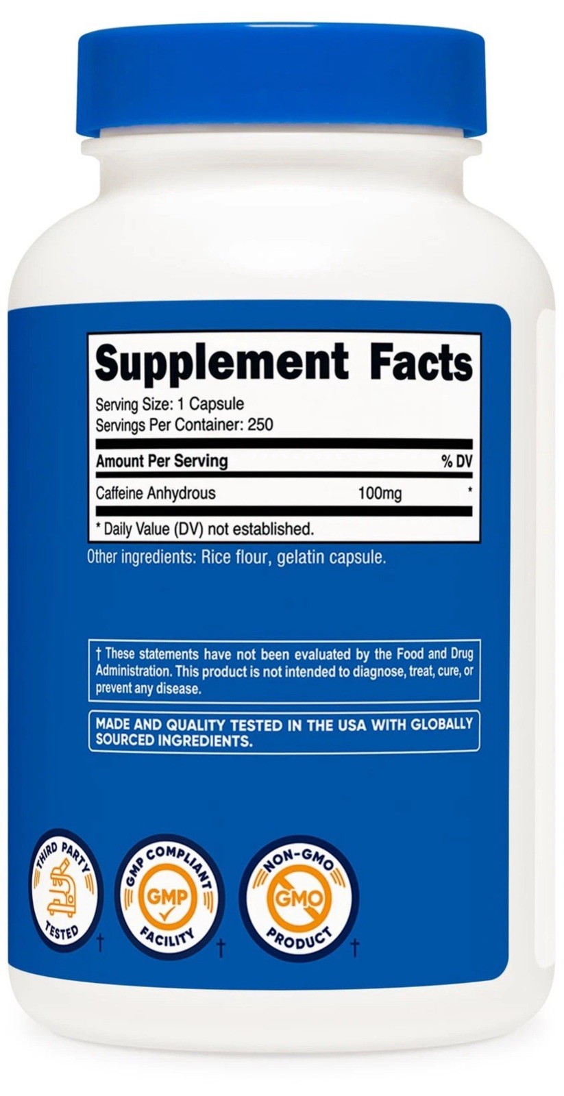 Nutricost Caffeine Pills 100mg Per Serving, 250 Capsules
