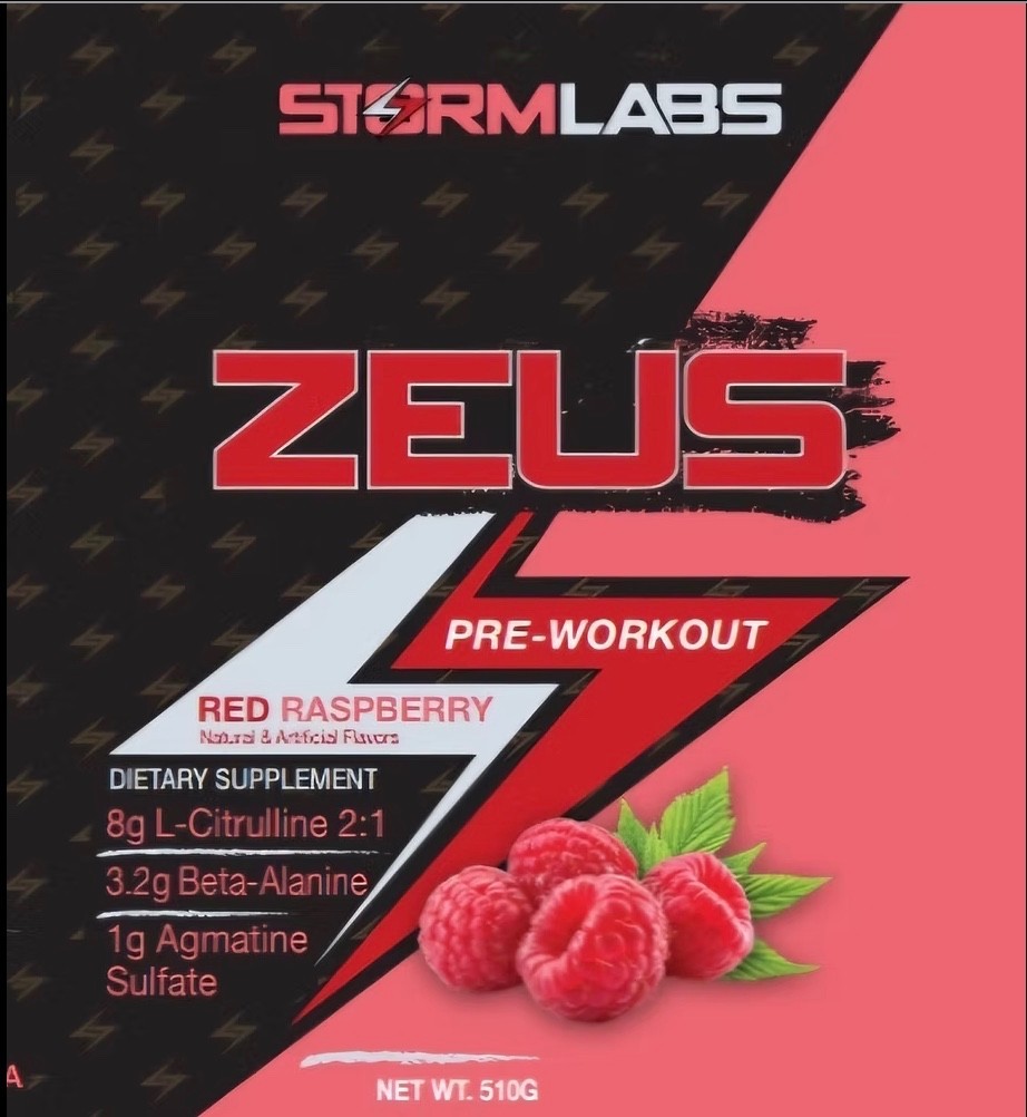 Storm Labs Zeus Pre Workout Supplement (30 Servings) Red Raspberry -Pump/Focus