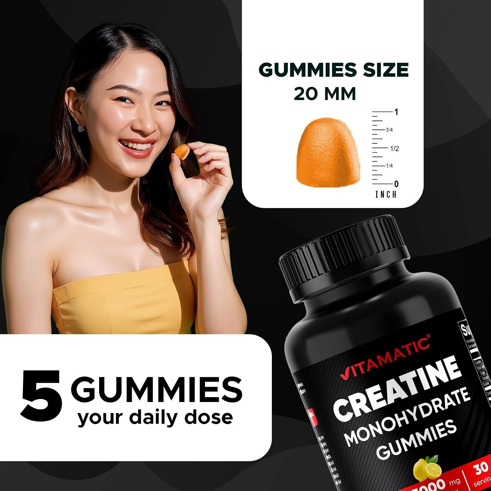 Vitamatic Creatine Gummies 5000mg – Lemon Flavor – 150 Count