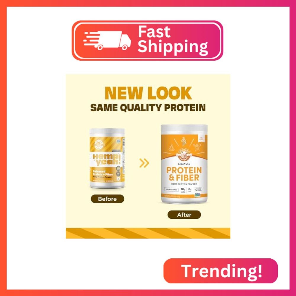 Manitoba Harvest Hemp Yeah Balanced Protein and Fiber Powder, Unsweetened, 16oz,