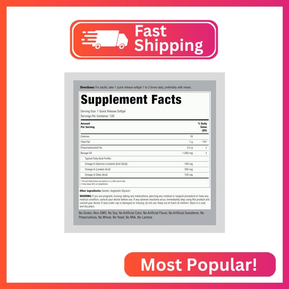 Piping Rock Borage Oil Supplement 1000mg | 120 Softgel Capsules
