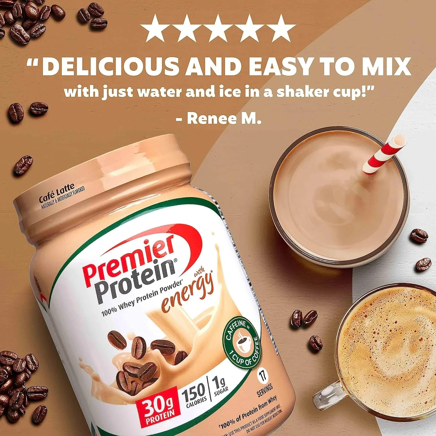Premier Protein 100% Whey Protein Powder, Café Latte, 30g Protein, 23.9 oz 1.5lb