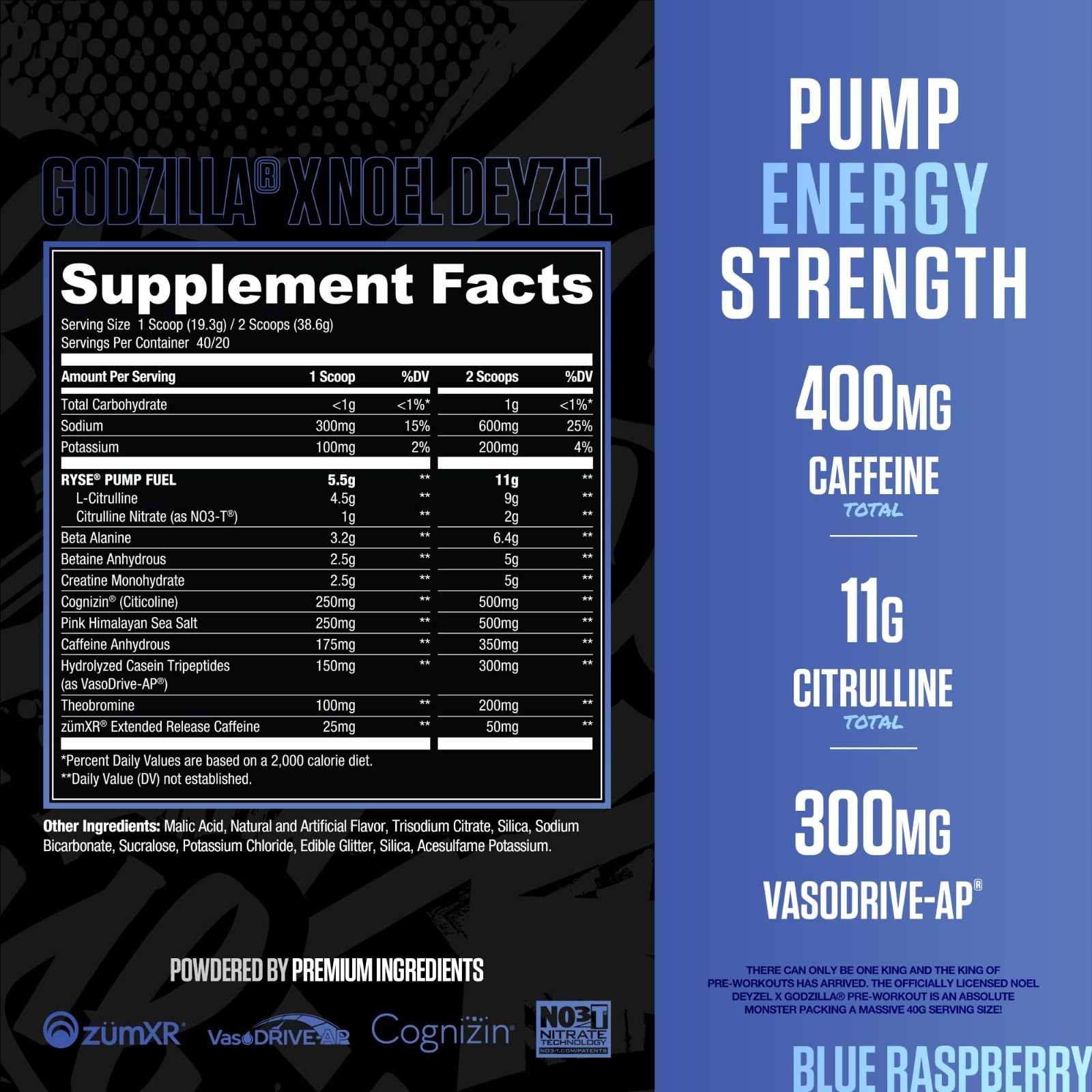High-Stim Pre Workout Powder – Blue Raspberry, 400mg Caffeine, Energy & Focus, C