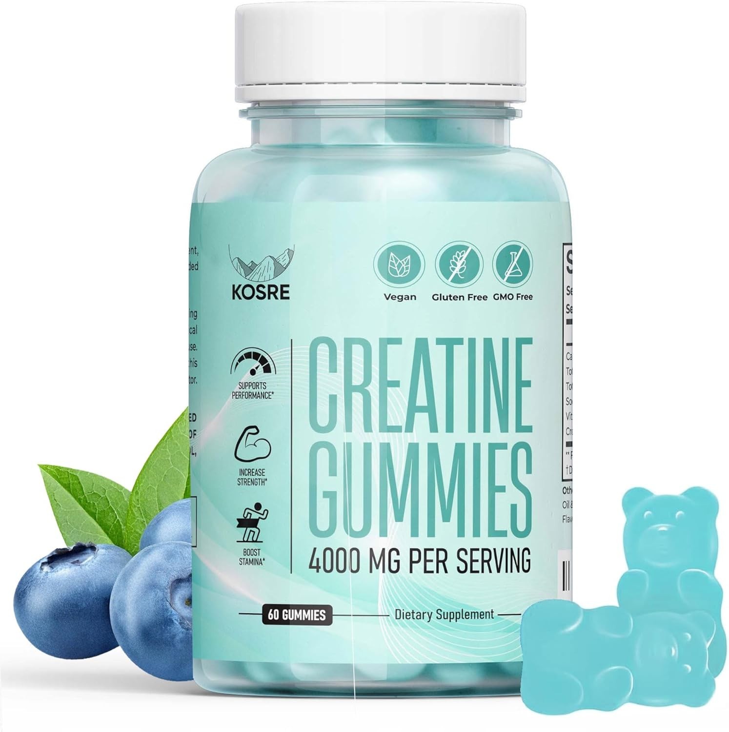 Creatine Monohydrate Gummies for Muscle Support – Blueberry Flavor – 60ct.