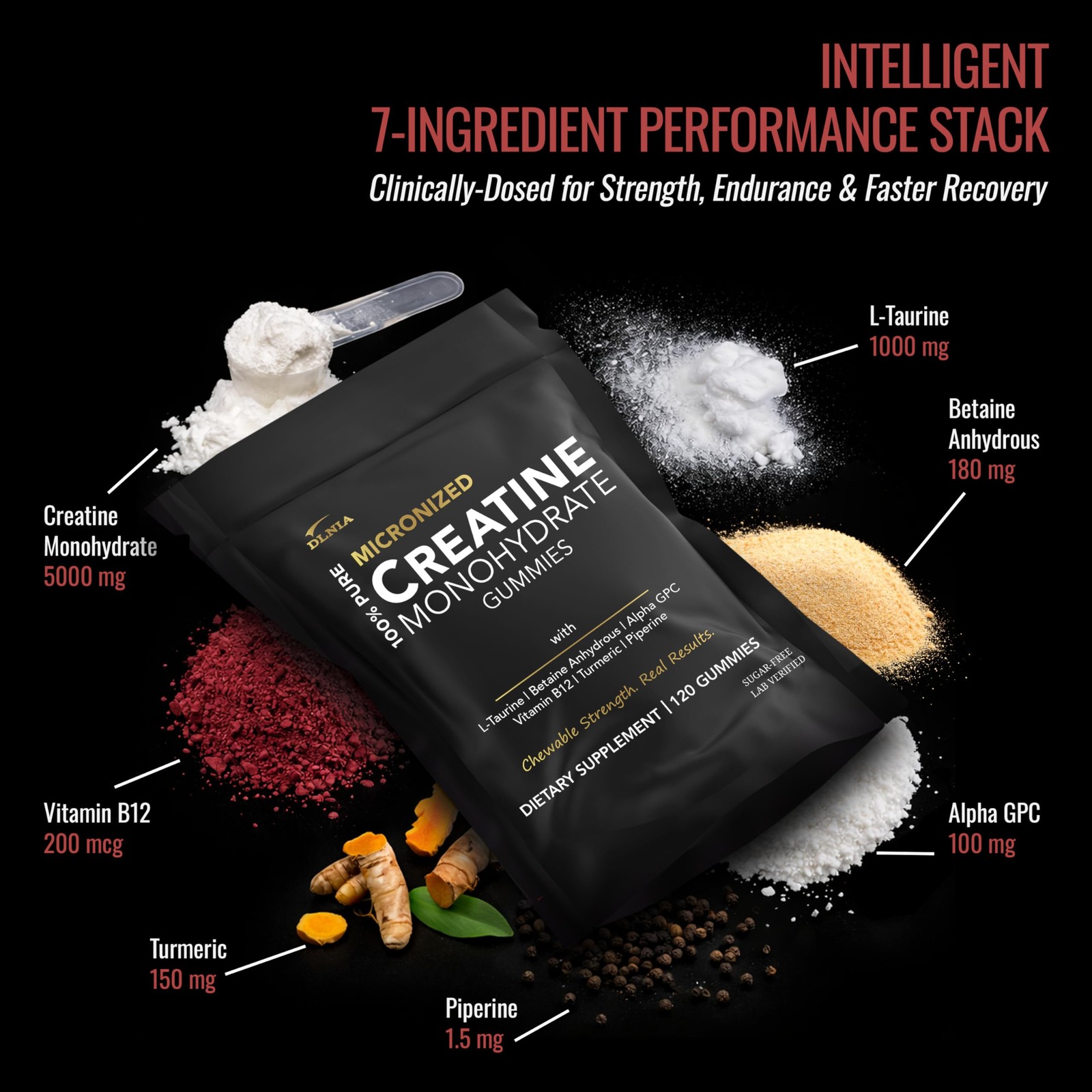 Creatine Monohydrate Gummies for Men & Women – Sugar 120 Count (Pack of 1)