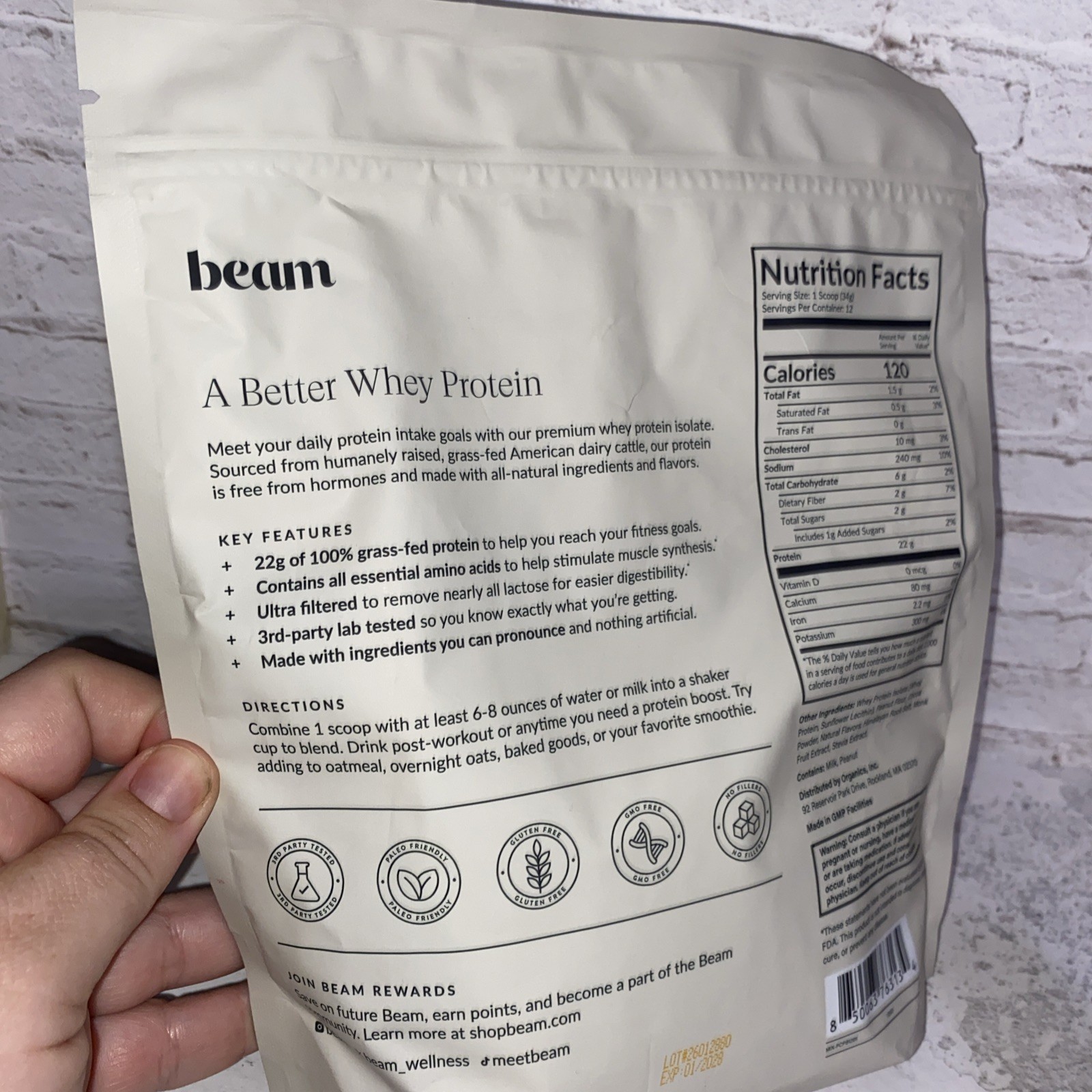 Beam Whey Protein Chocolate Peanut Butter Flavored 12 Servings, free shipping