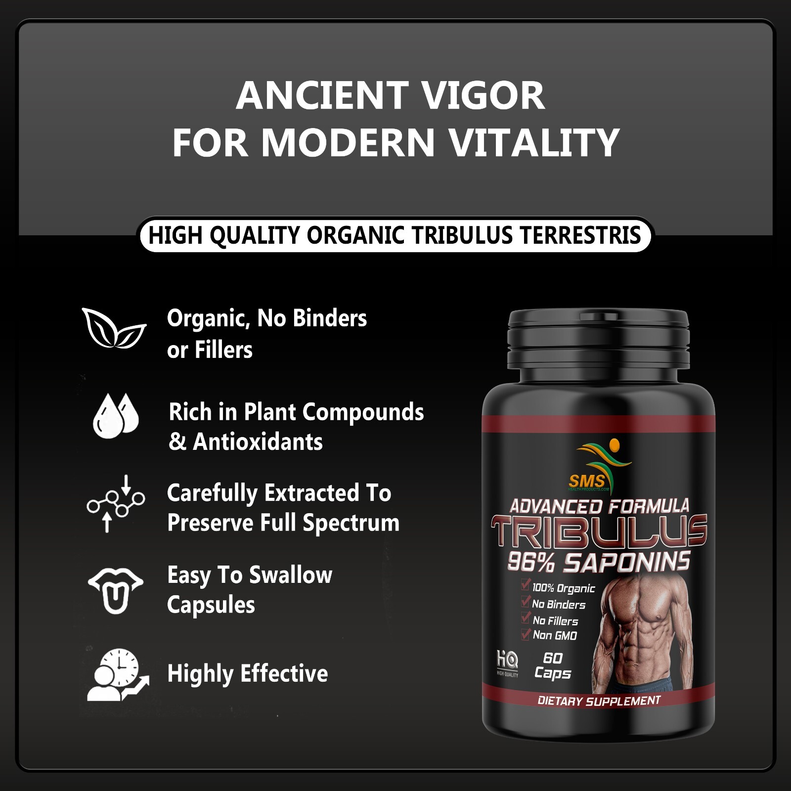 TRIBULUS TERRESTRIS 96% SAPONINS FITNESS SUPPLEMENT 2000mg DAILY NON GMO