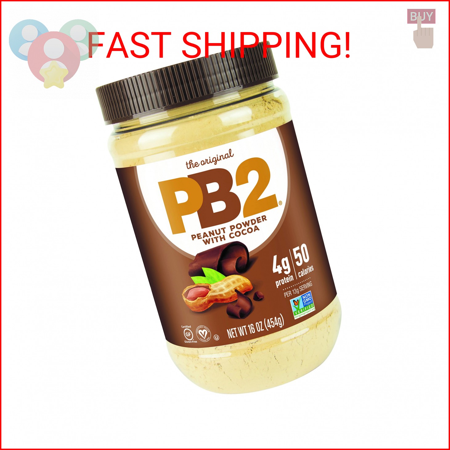 PB2 Powdered Chocolate Peanut Butter with Cocoa – 4g of Protein, 90% Less Fat, C