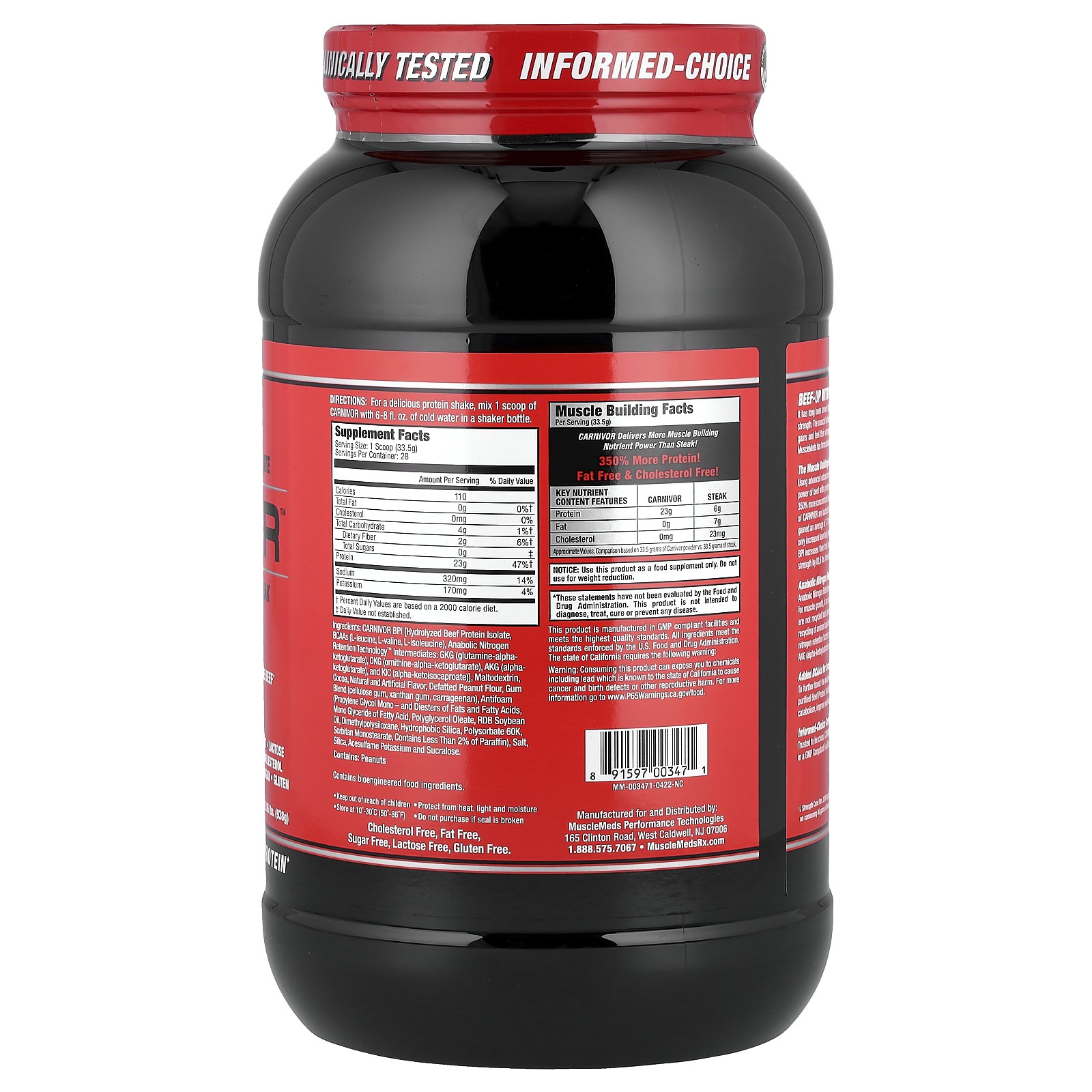 Carnivor, Bioengineered Beef Protein Isolate, Chocolate Peanut Butter, 2.06 lbs