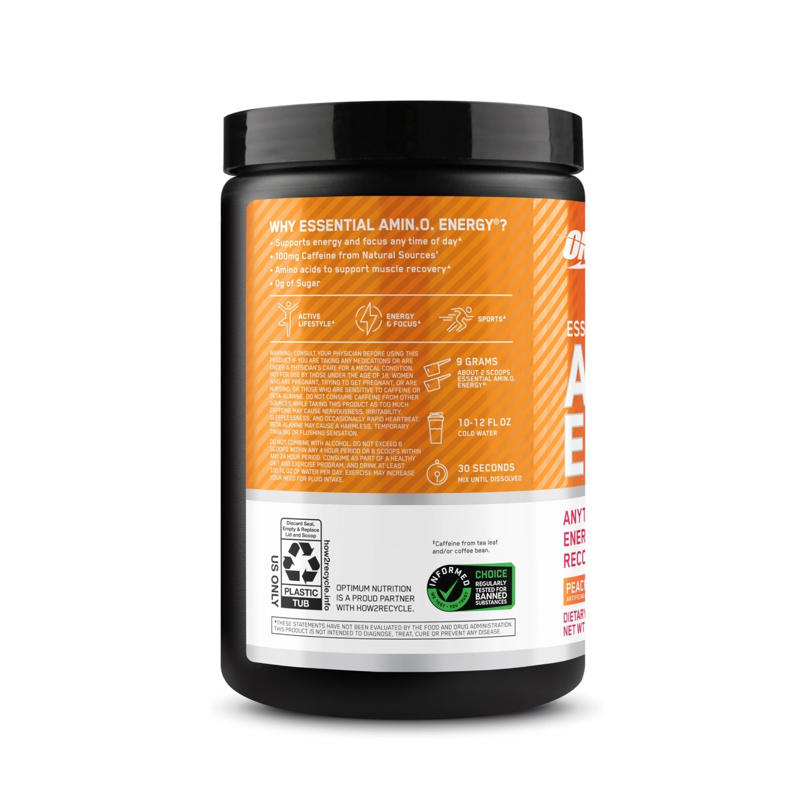 Amino Energy Powder – Peach Mango Tango, Pre-Workout, BCAA, Keto Friendly, 30 Se