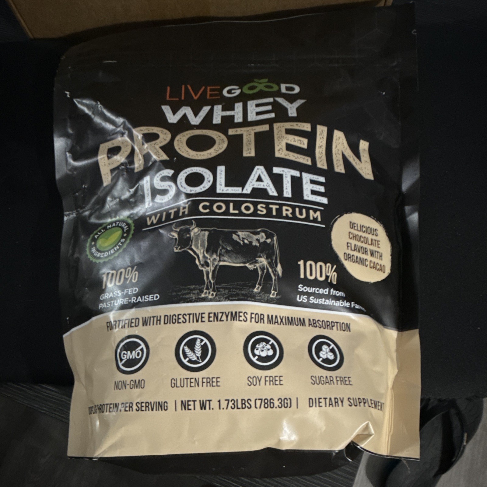 LiveGood Whey Protein Isolate + Colostrum Chocolate Keto 1.73 lb Exp 04/2027