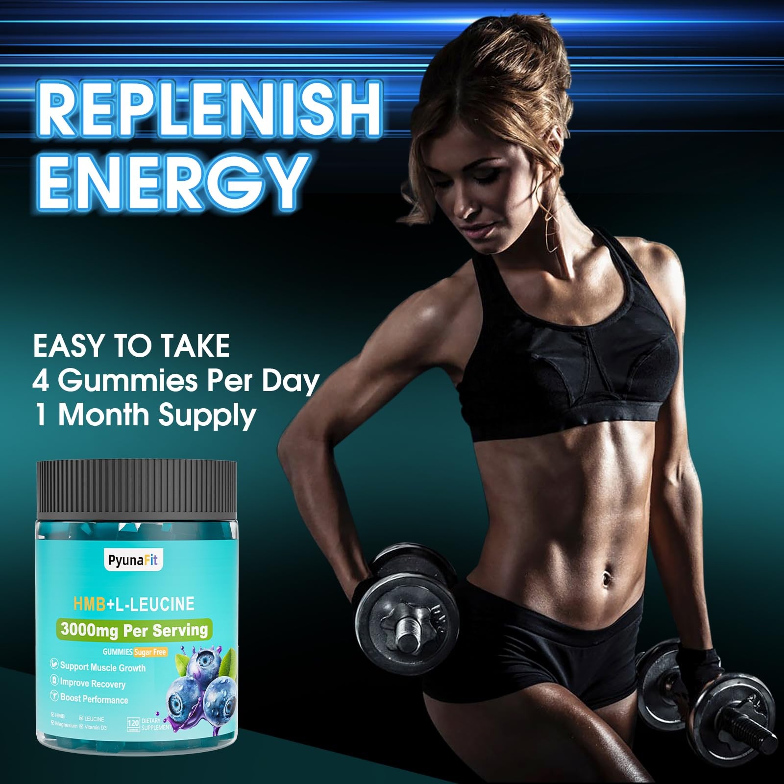 HMB Leucine Supplement Gummies, L-Leucine HMB with Vitamin D3 Magnesium Chewa…