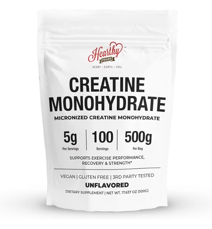 HEARTHY FOODS Creatine Monohydrate Micronized Powder 500G – 100 Servings, 5000mg