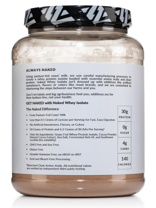 NAKED Chocolate Whey Isolate Protein, Grass-Fed, 24 Servings