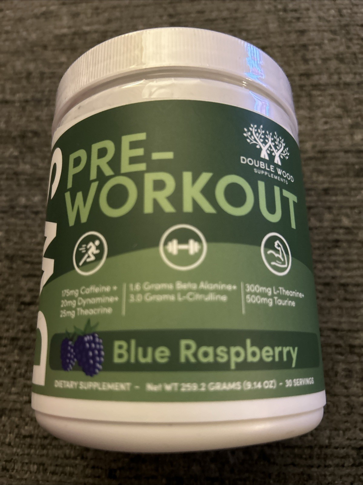 New Double Wood Supplement Pre Workout Powder Blue Raspberry 9.14oz 30 Servings