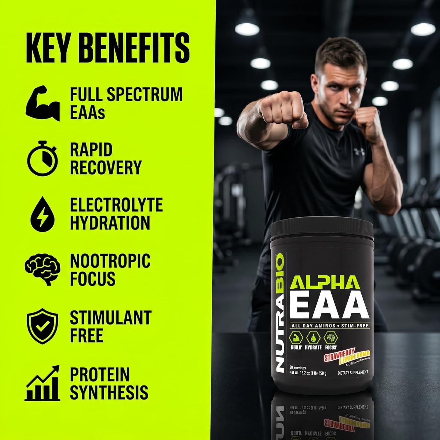 NutraBio Alpha EAA – All-Day Amino Acids for Muscle Growth and Hydration –