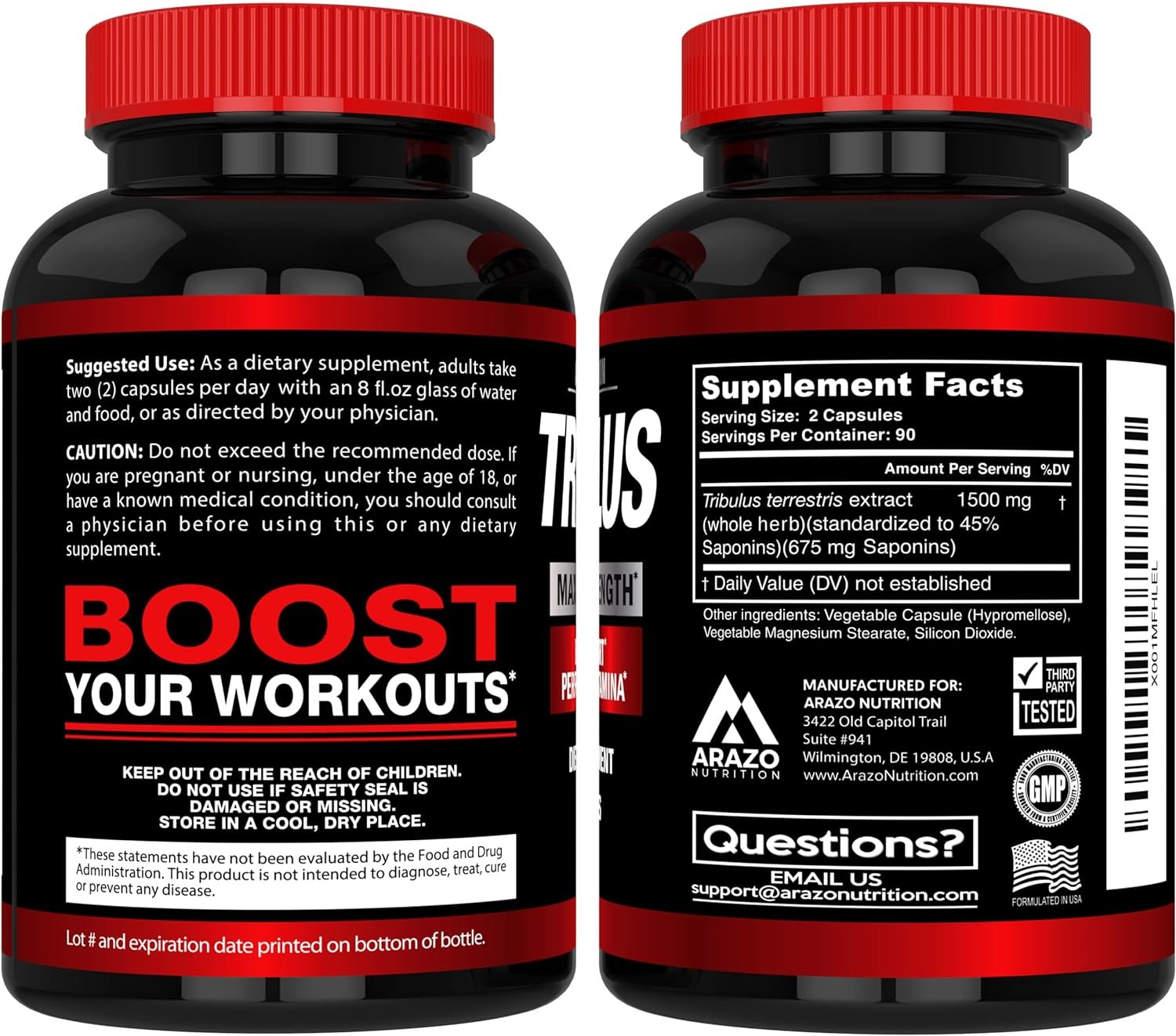 Arazo Nutrition Tribulus Terrestris 1500mg Extract Powder – 180 Capsules -…