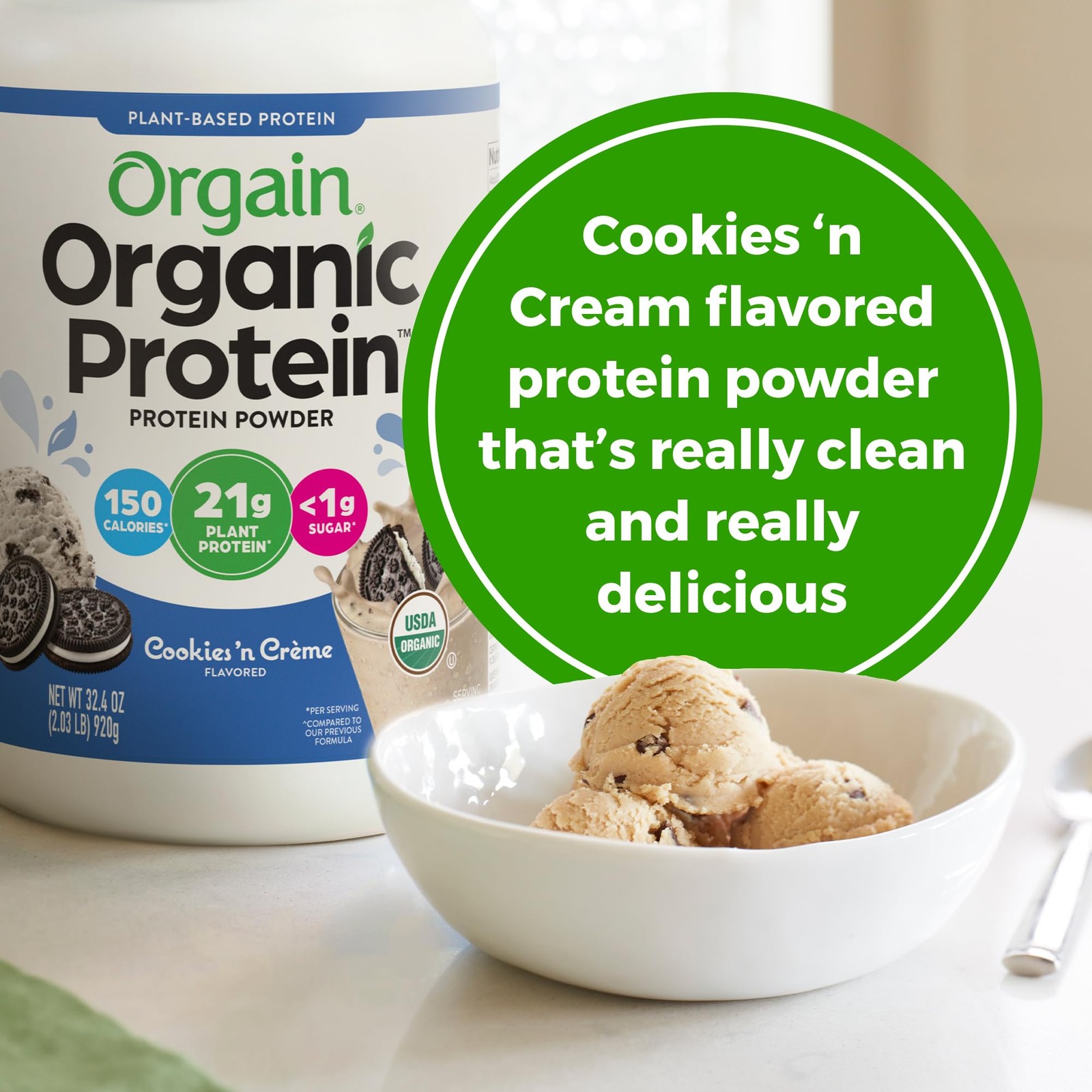 Orgain Organic Vegan Protein Powder, 2.03 Pound (Pack of 1), Cookies ‘N Cream