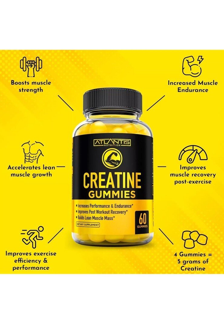CREATINE MONOHYDRATE GUMMIES FOR STRENGTH & ATHLETIC PERFORMANCE, BUILD MUSCLE