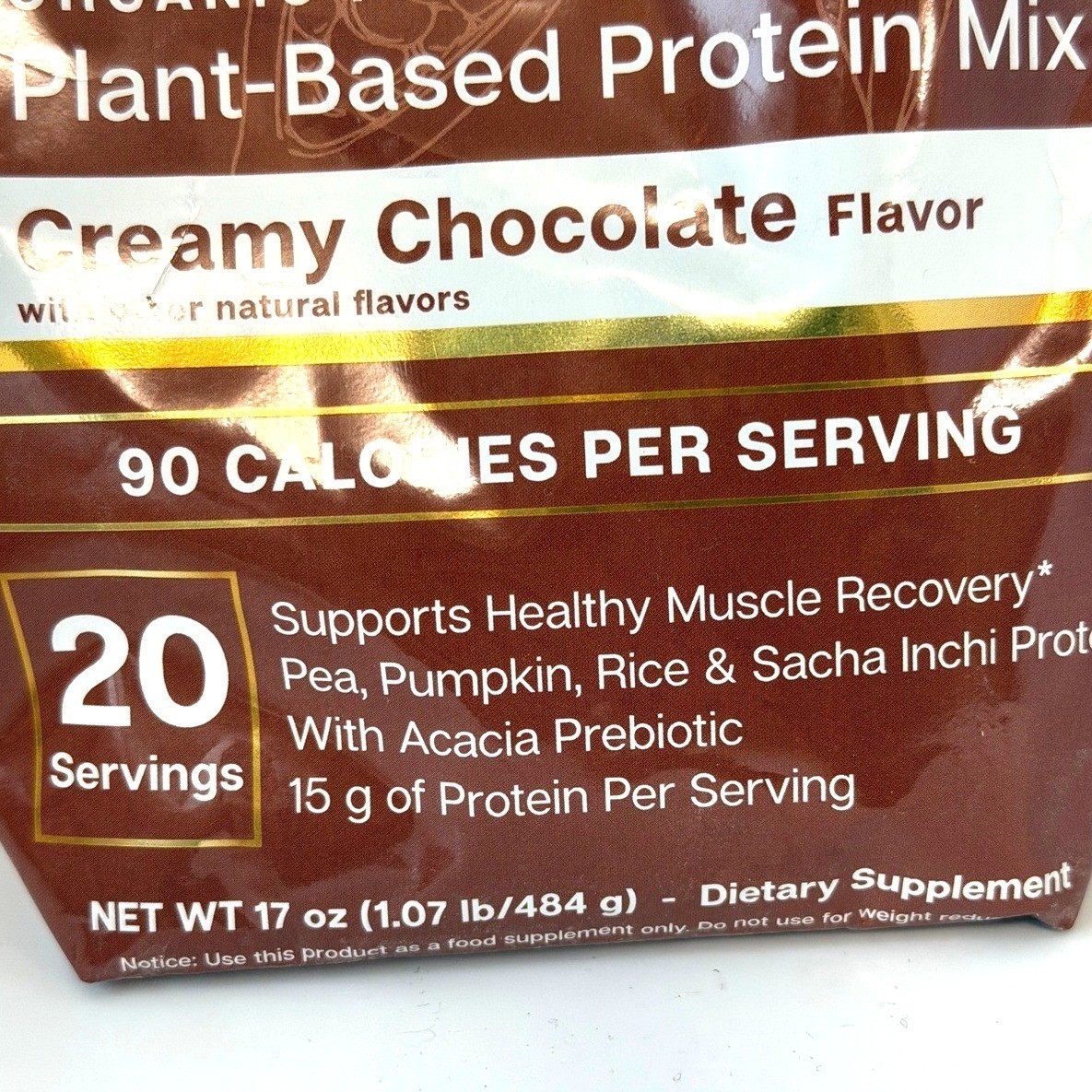 Essential Elements Plant Protein Creamy Chocolate 17oz 20 Servings Vegan Non-GMO