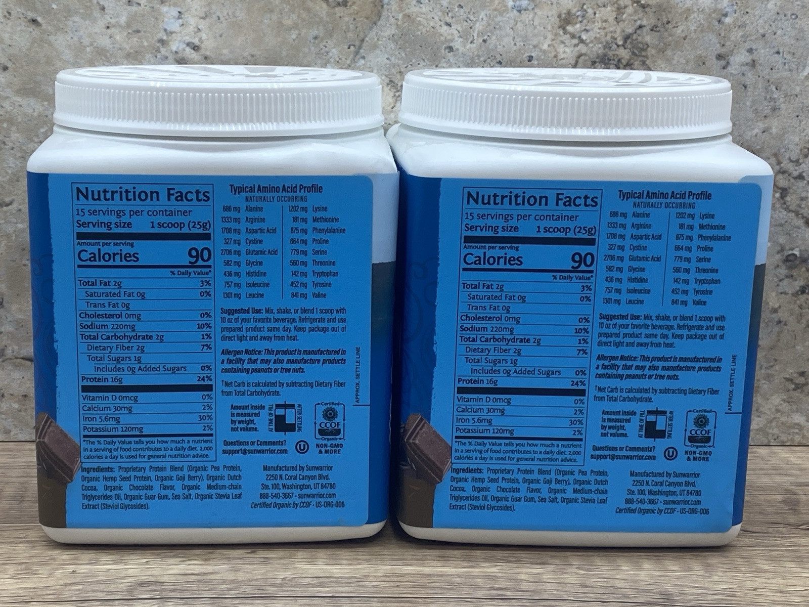 2 Warrior Blend Organic High Performance Protein Powder 13.2 Oz (375g) Chocolate