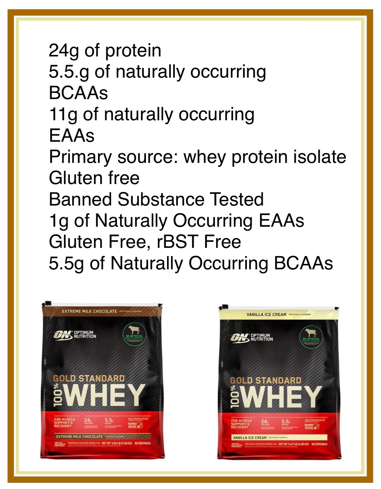 100% Whey Protein, Optimum Nutrition Gold Standard, 80 Servings, 24g Protein