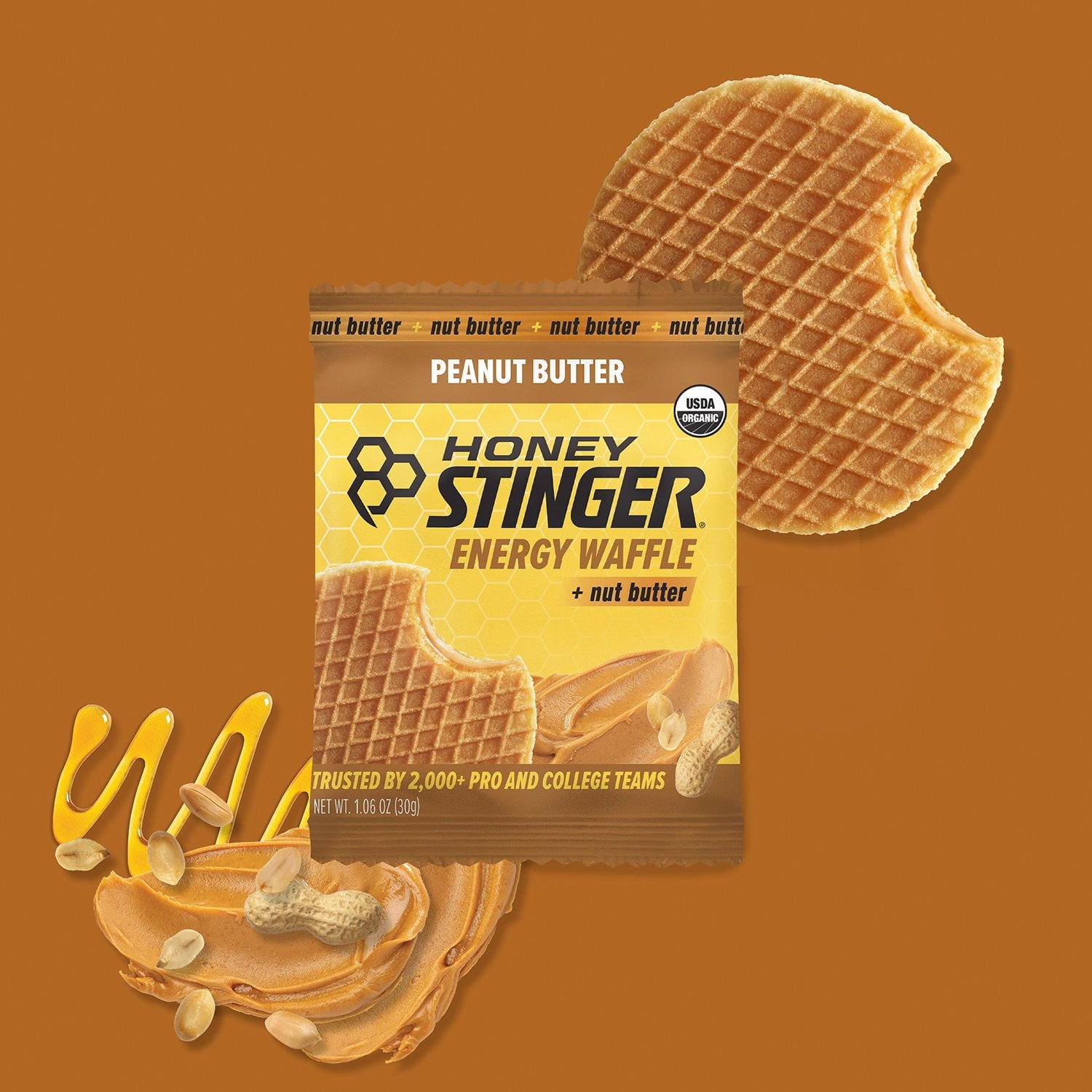Honey Stinger Organic Energy Waffle, Peanut Butter, Caffeine Free Healthy Snack,