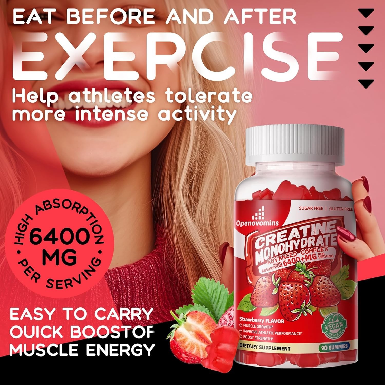 Creatine Monohydrate Gummies Complex for Men & Women -Advanced Formula W/L-Tauri