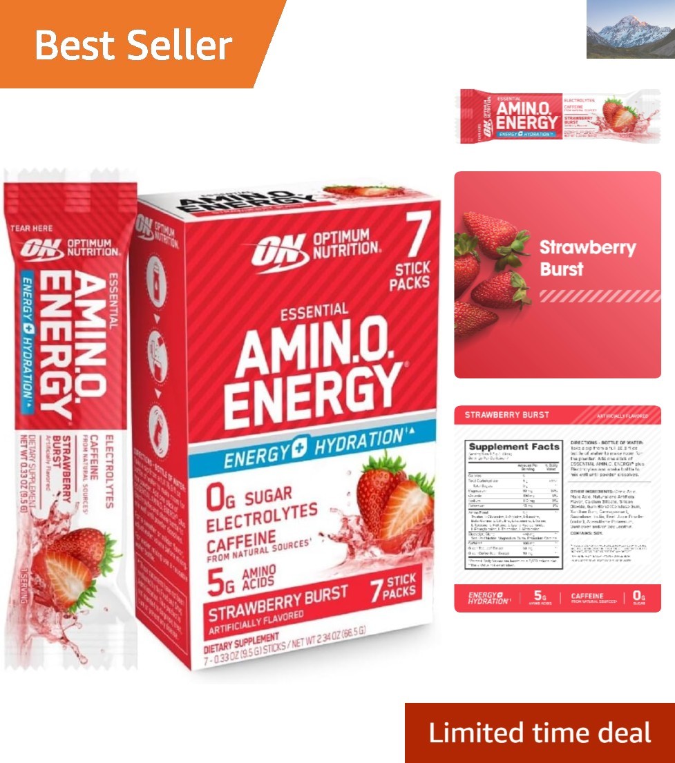 Zero Sugar Amino Energy + Electrolytes Strawberry Flavor Sticks – 7 Count Pack
