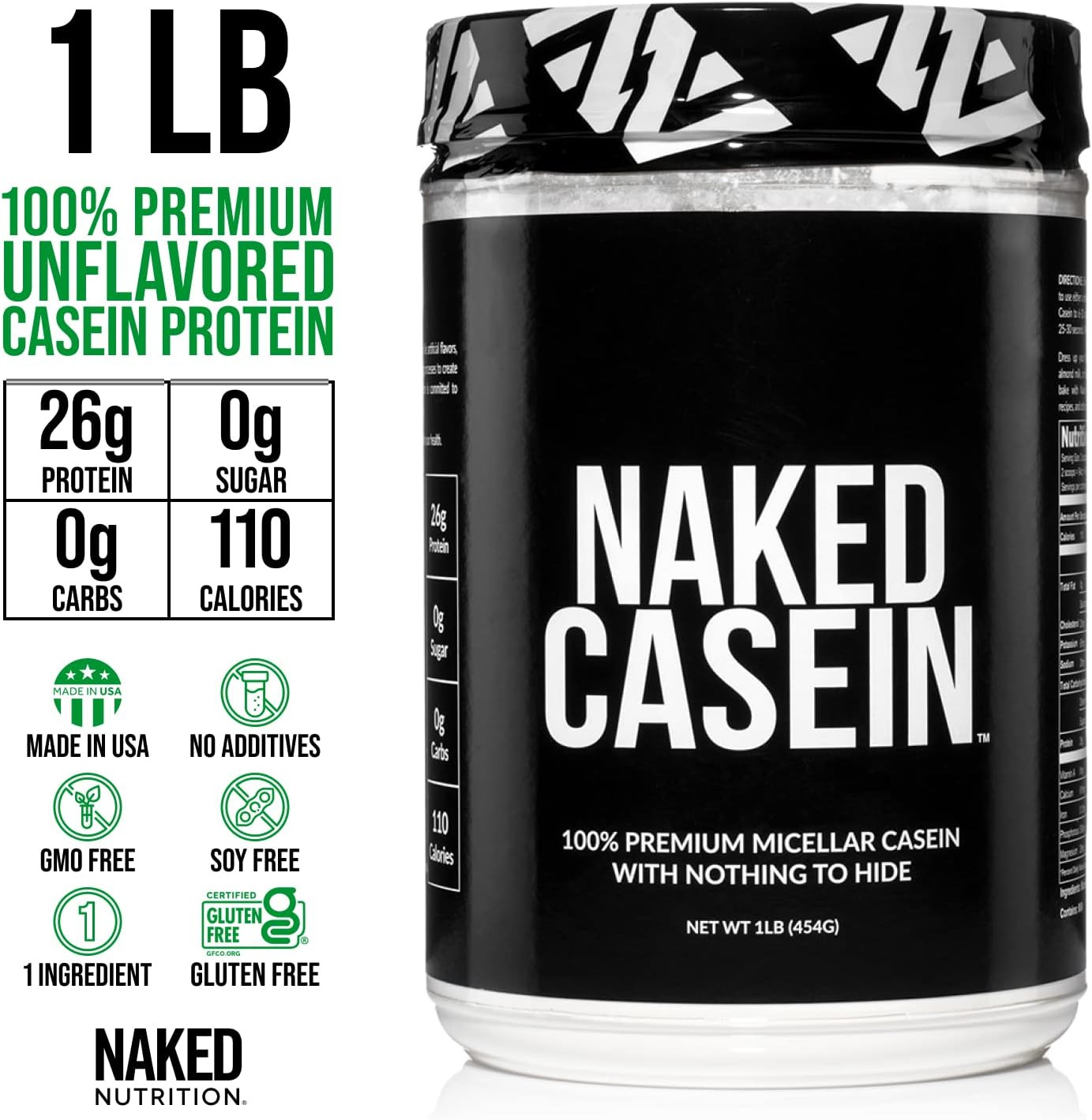 Naked Casein – 1Lb Micellar Protein – Bulk, 1 Pound (Pack of 1)