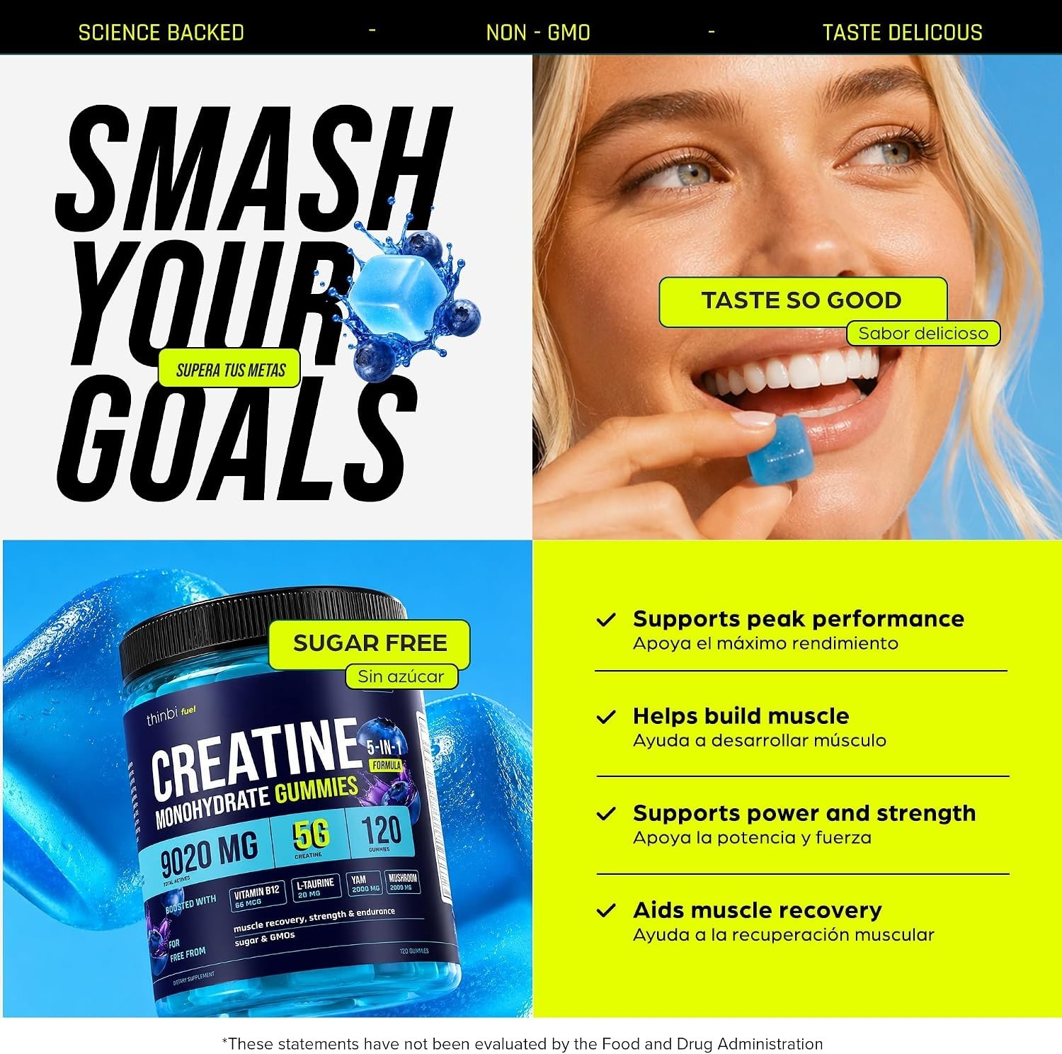 Blueberry Creatine Gummies 5 in 1 Formula for Muscle Recovery Strength Endurance