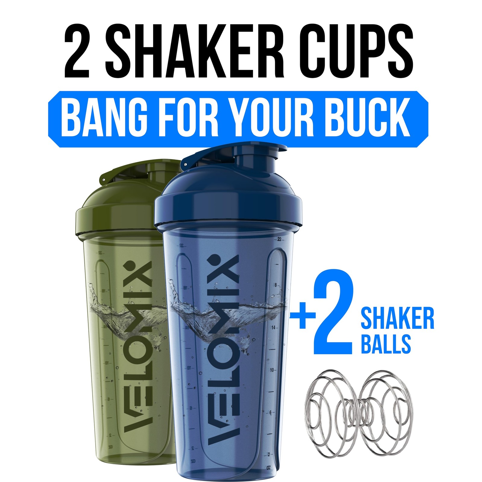 VELOMIX 2 Pack 28oz Protein Shaker Bottle for Protein Mixes Blue/Green 2x Wire