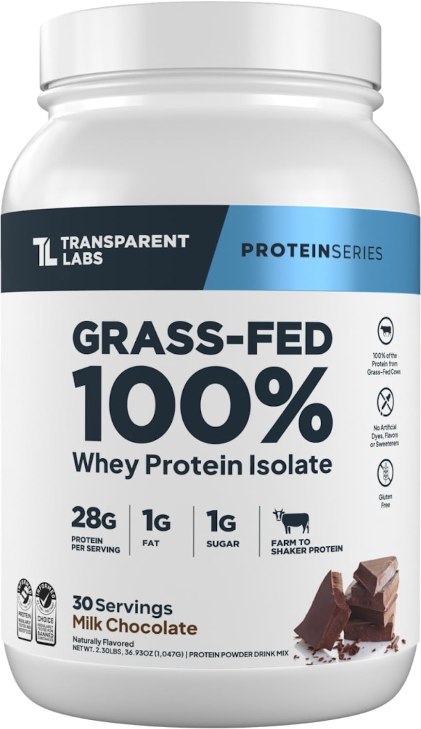Grass-Fed Whey Protein Isolate Naturally Flavored Gluten Free Powder 28g 30