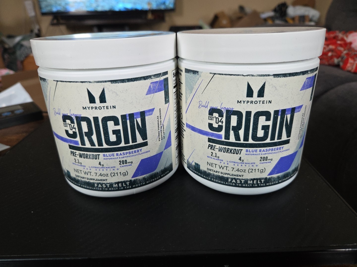 NEW – (2) Myprotein ORIGIN Pre-Workout Powder BLUE RASPBERRY 7.4 oz. ea. 10/2026