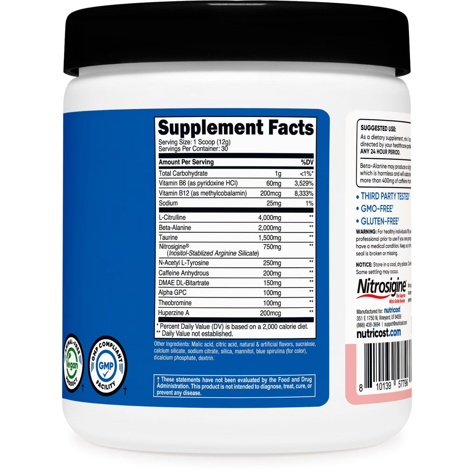 Nutricost Pre-Workout Powder Cotton Candy 30 Servings Non-GMO Gluten-Free