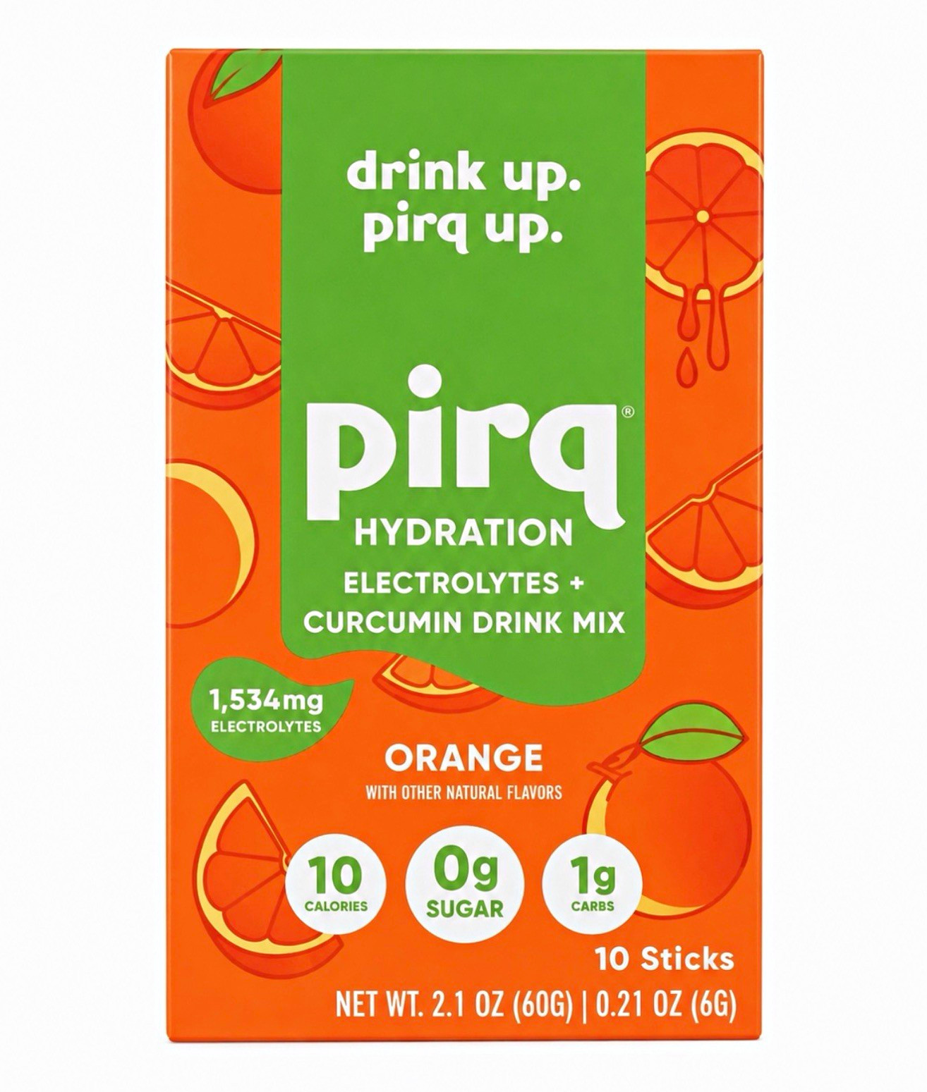 Pirq Hydration Electrolyte Powder + Curcumin, Orange, 10ct 2.1oz 09/2027