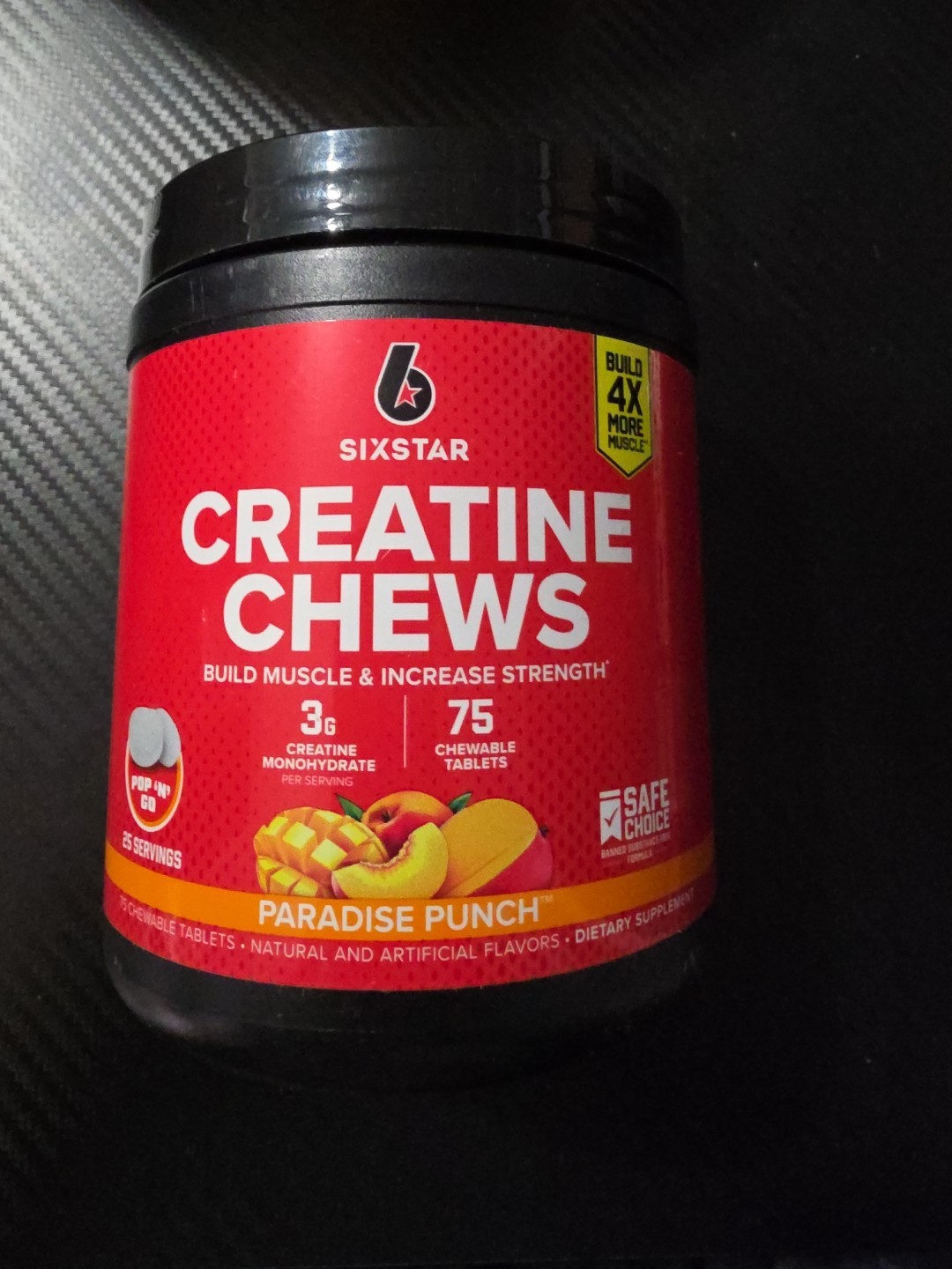SixStar Creatine Chews Paradise Punch 75 Tablets Muscle Endurance