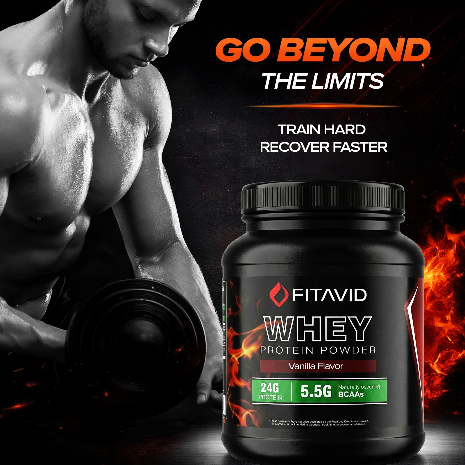 FITAVID Whey Protein Powder 2 lb Vanilla Chocolate Strawberry Fitness Shake