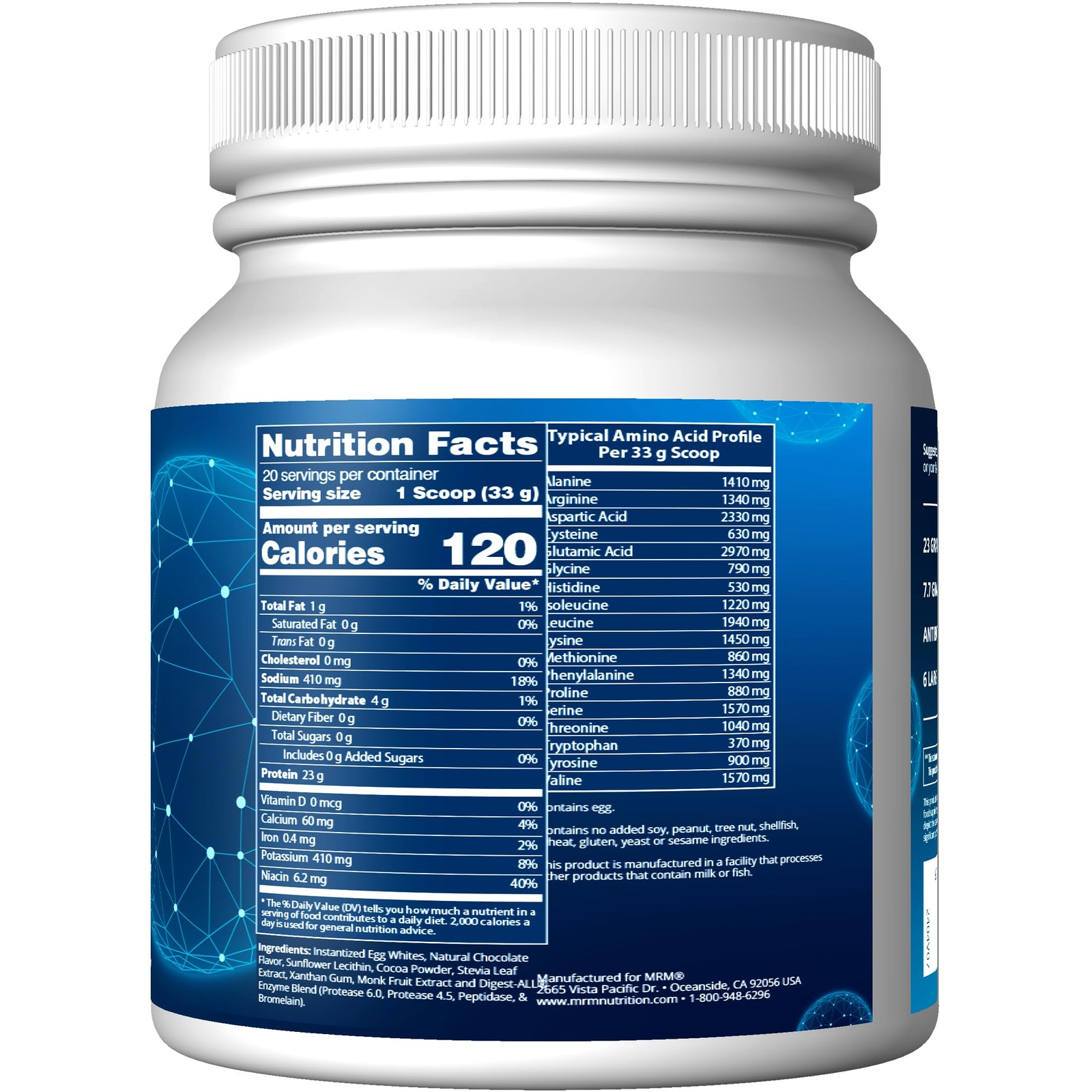 Chocolate Egg White Protein Powder 1.5 lb Dairy Free Gluten Free 23g Protein