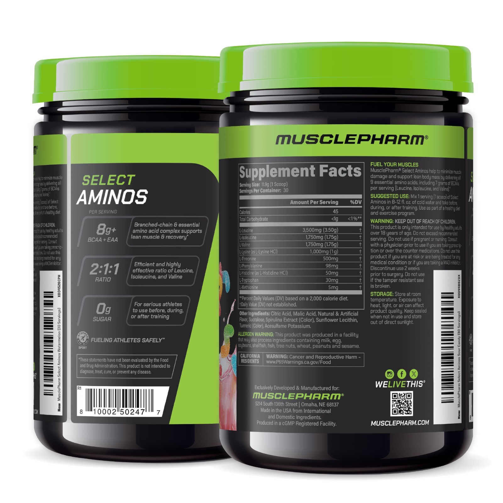MusclePharm EAA + BCAAs, Post Workout Essential Amino Acids-Sour Candy Flavor