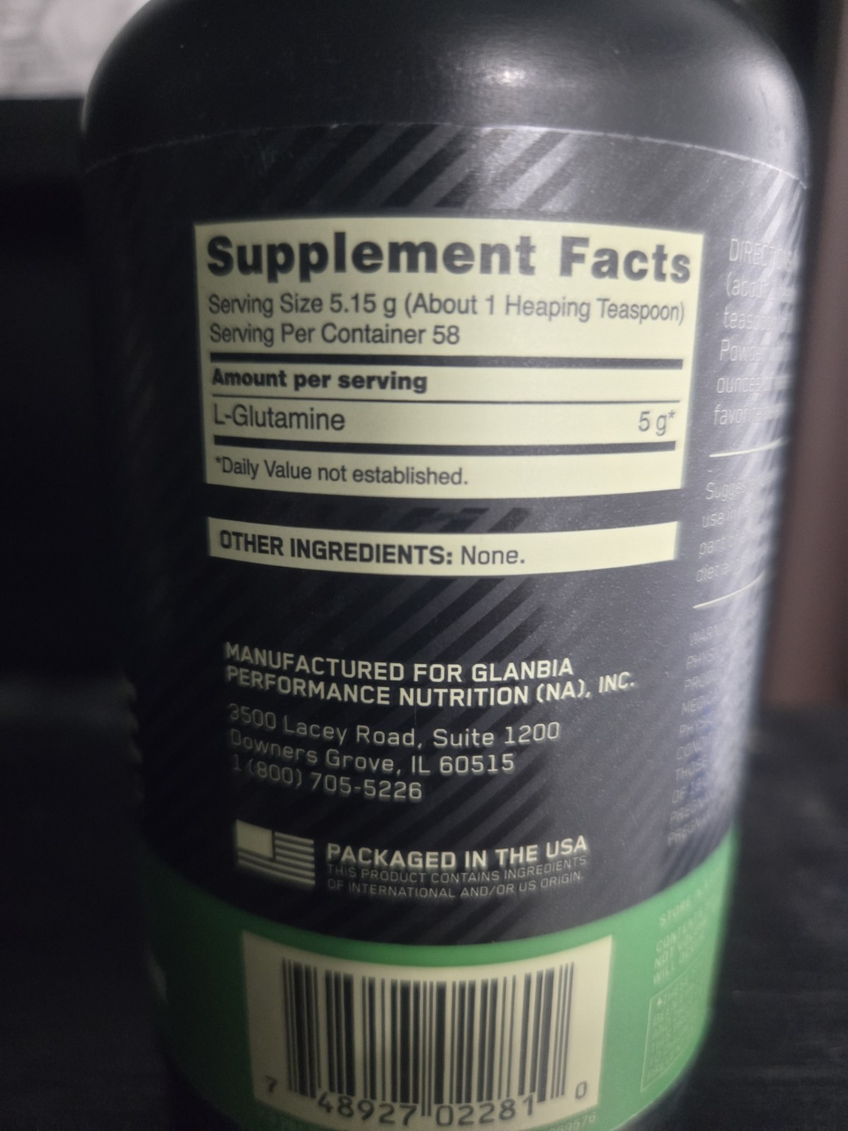 ✅️5 Lot Optimum Nutrition Glutamine Powder Unflavored 10.58 oz Exp May 2028