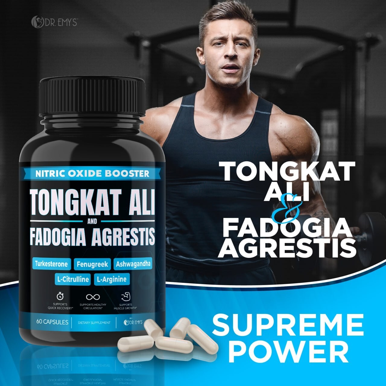 (1 Pack) Testosterone Supplement Booster Capsules Blood Flow Nitric Oxide