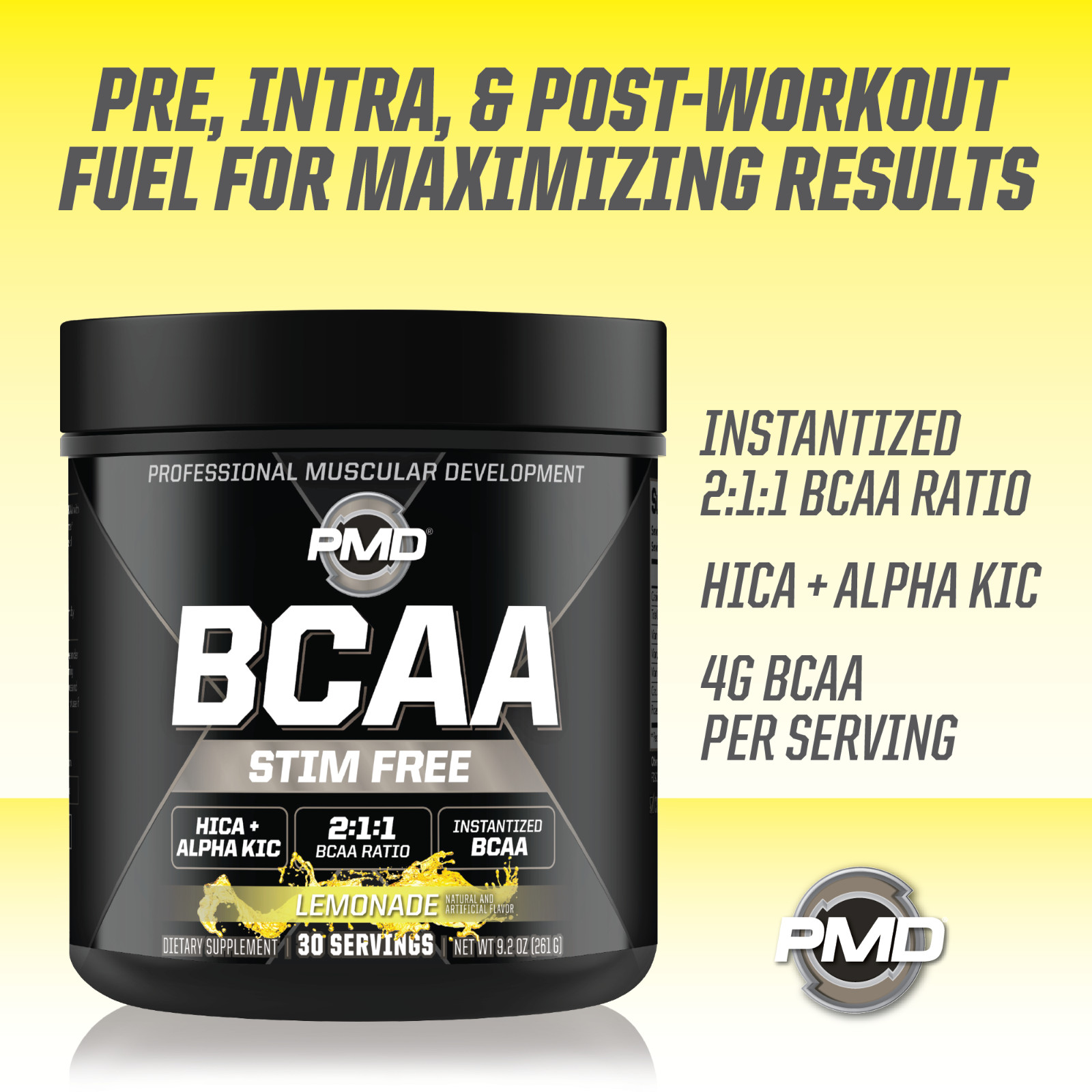 PMD BCAA Stim-Free Amino Acids for Performance & Recovery – Lemonade (30 Serve)