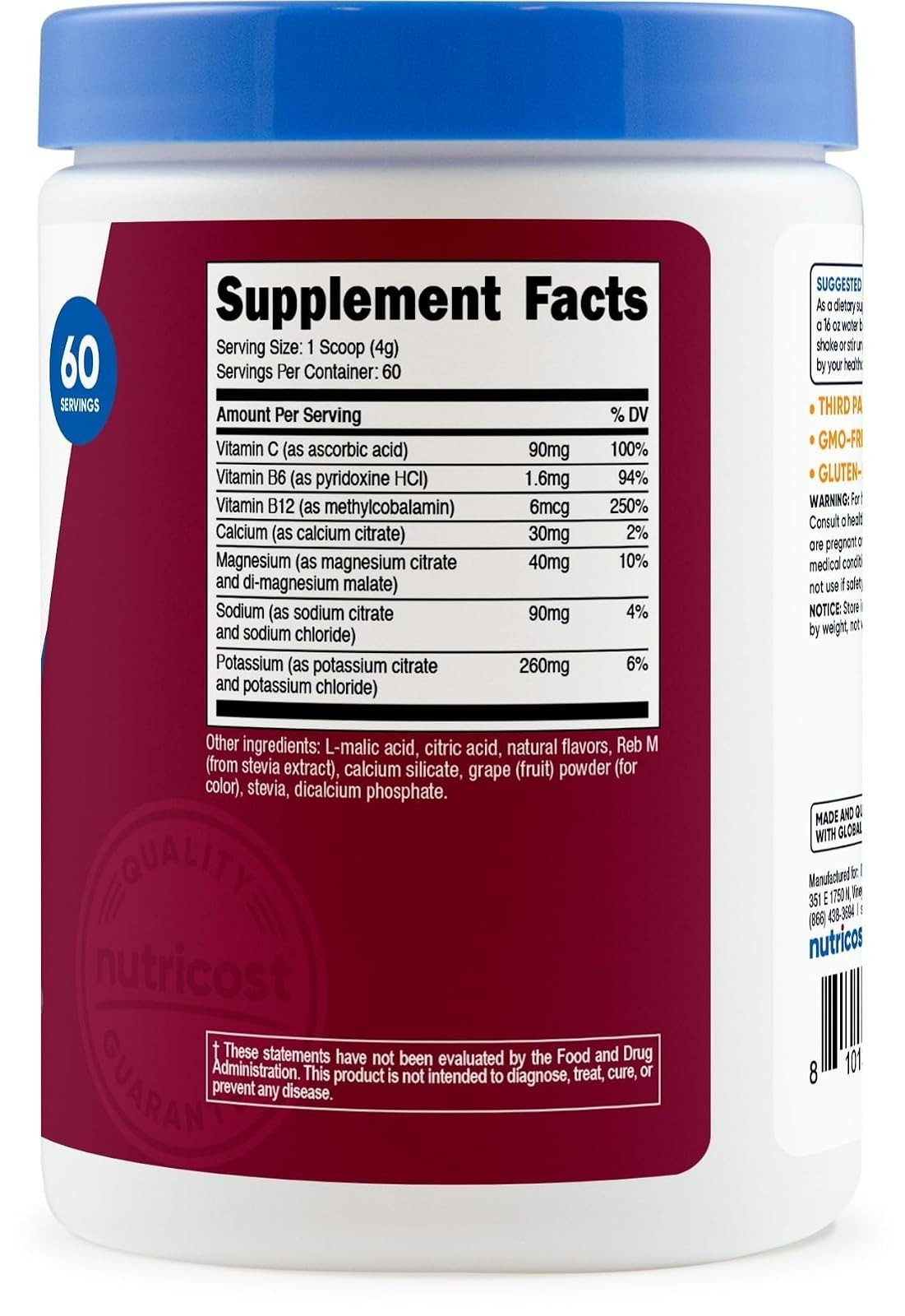 Nutricost Electrolyte Complex Powder Grape 60 Servings Hydration Supplement
